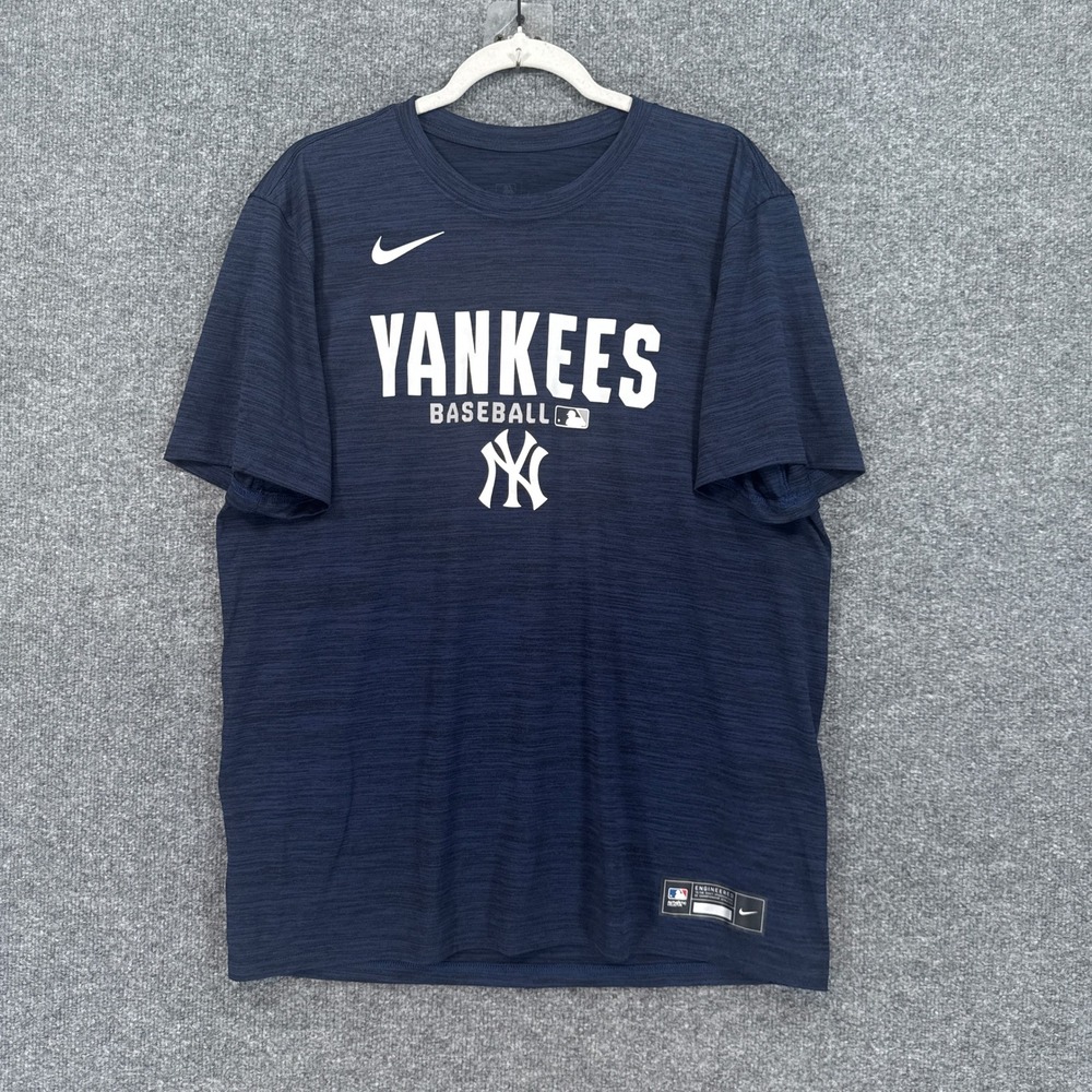 New York Yankees Nike Shirt Mens Large Blue Baseball Dri-FIT Performance Tee